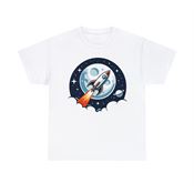 Journey Beyond the Stars with a Rocket in Front of the Moon Unisex Heavy Cotton T-Shirt Large