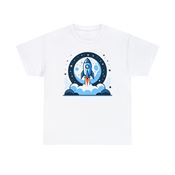 Blast Off to the Stars with a Rocket in Front of the Moon Unisex Heavy Cotton T-Shirt X-Large