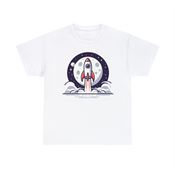 Rocket in Front of Moon Blasting Skyward Unisex Heavy Cotton T-Shirt Large